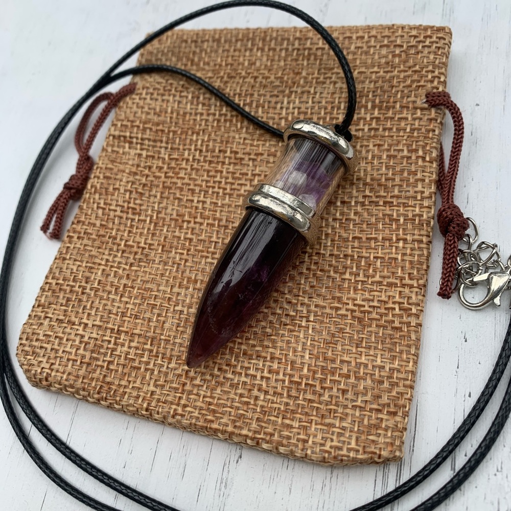 Amethyst Bullet Pendant Mens Crystal Necklace Amethyst Necklace Unisex Necklace